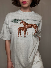 Graues bedrucktes T-Shirt L Vintage
