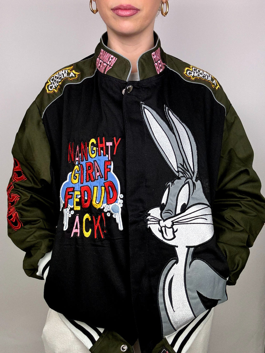 JH DESIGN x WARNERBROS LONEY TUNES L black and khaki collection jacket