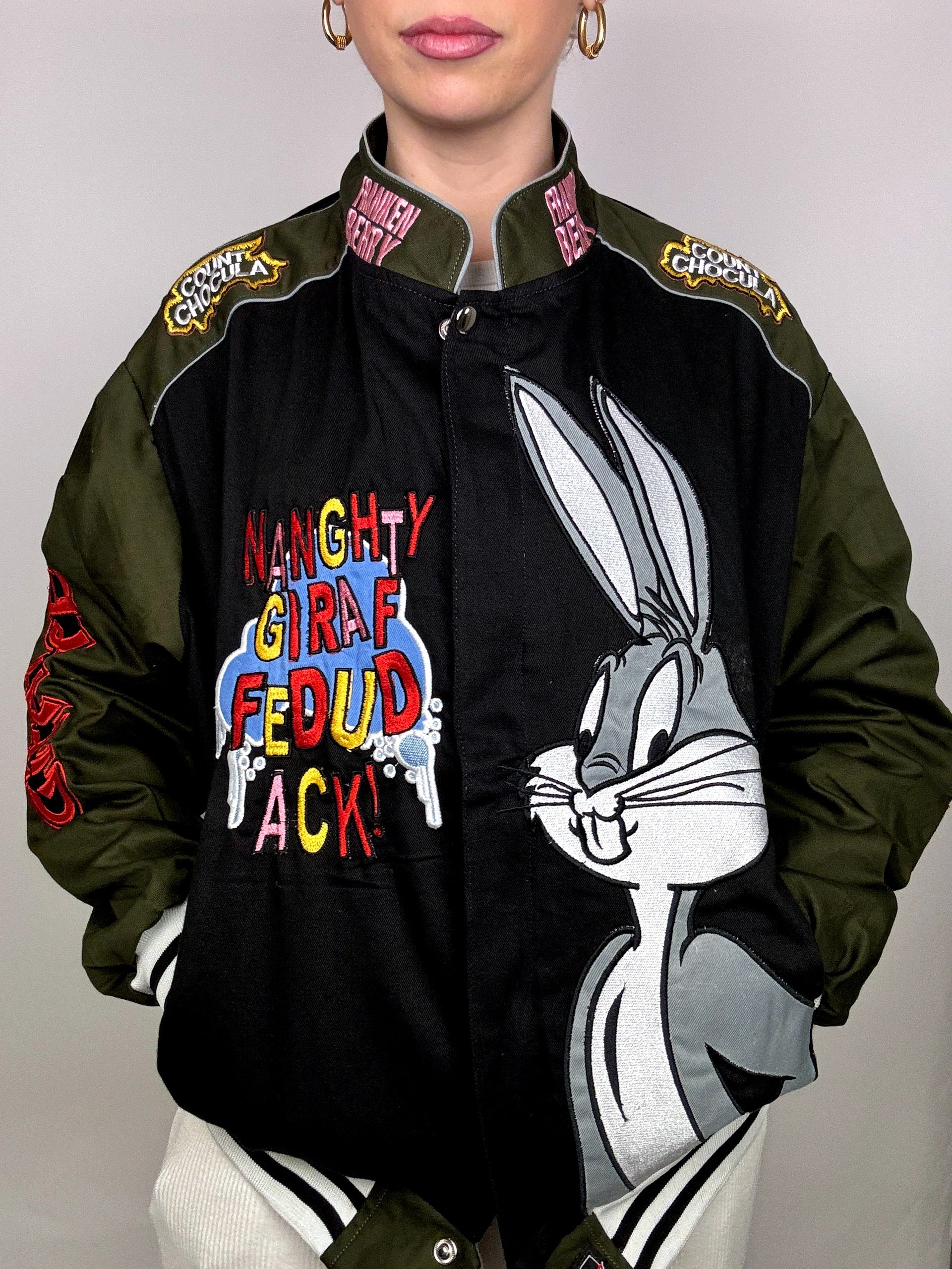 JH DESIGN x WARNERBROS LONEY TUNES L black and khaki collection jacket