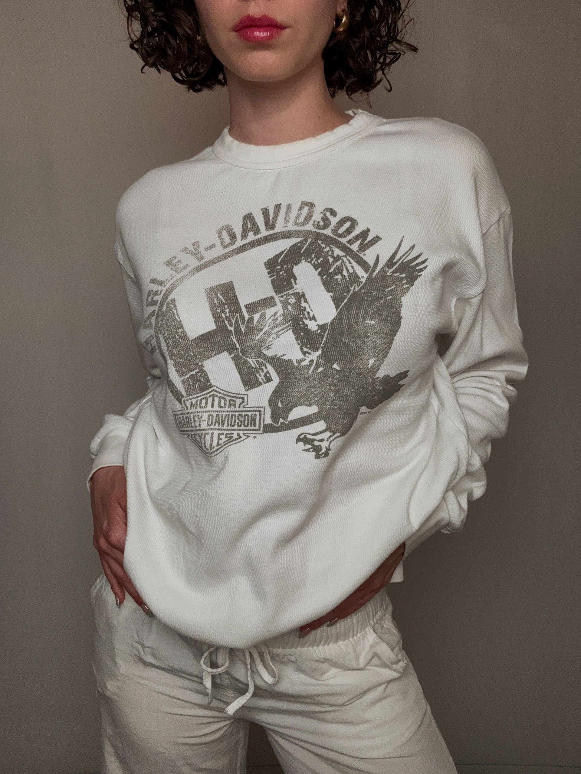 Sweat blanc Harley Davidson L vintage
