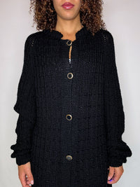 Black knit cardigan with oversized vintage jeweled buttons