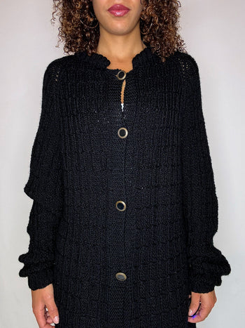 Cardigan en maille noir avec boutons bijoux XL vintage