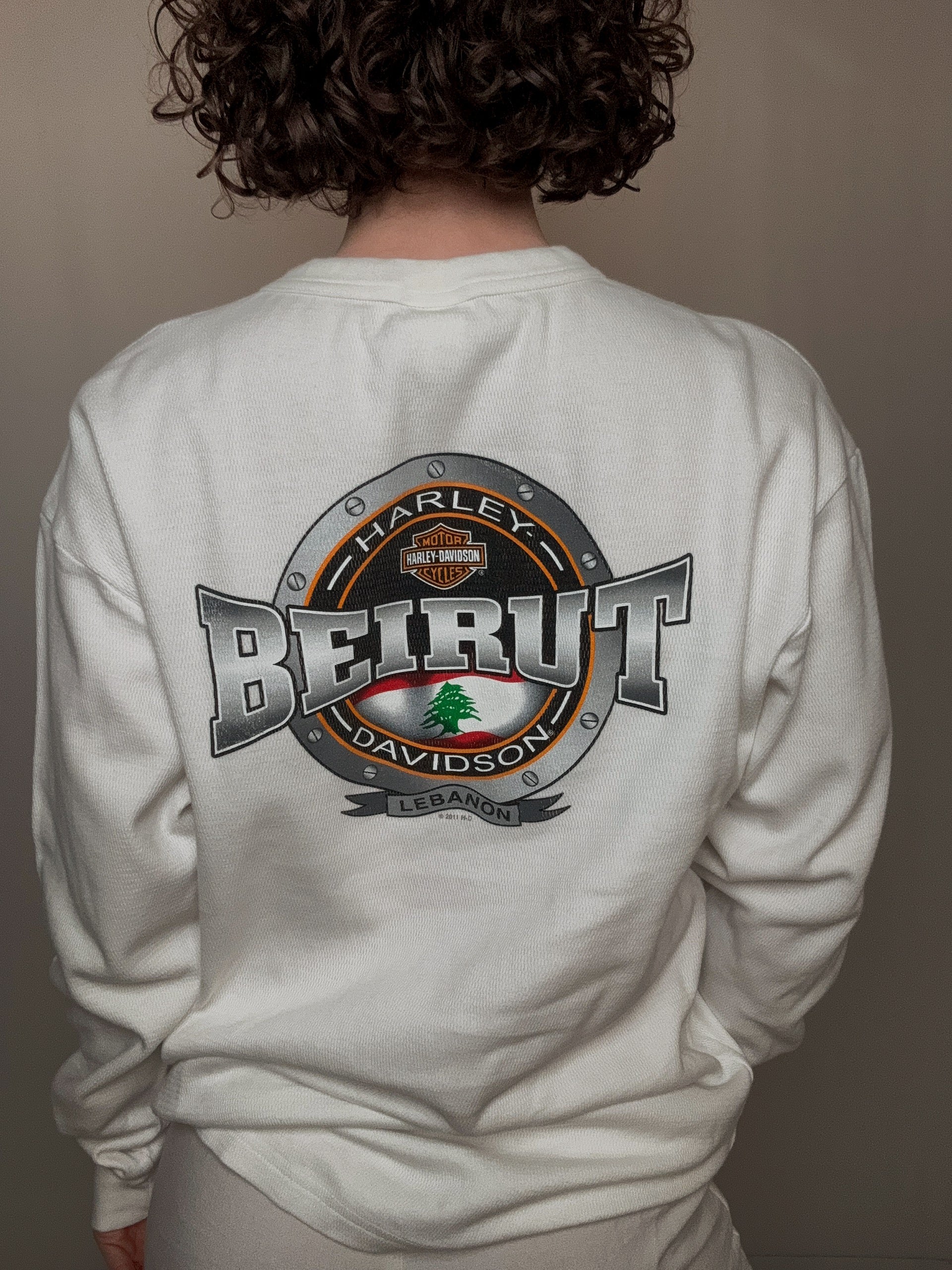 Sweat blanc Harley Davidson L vintage