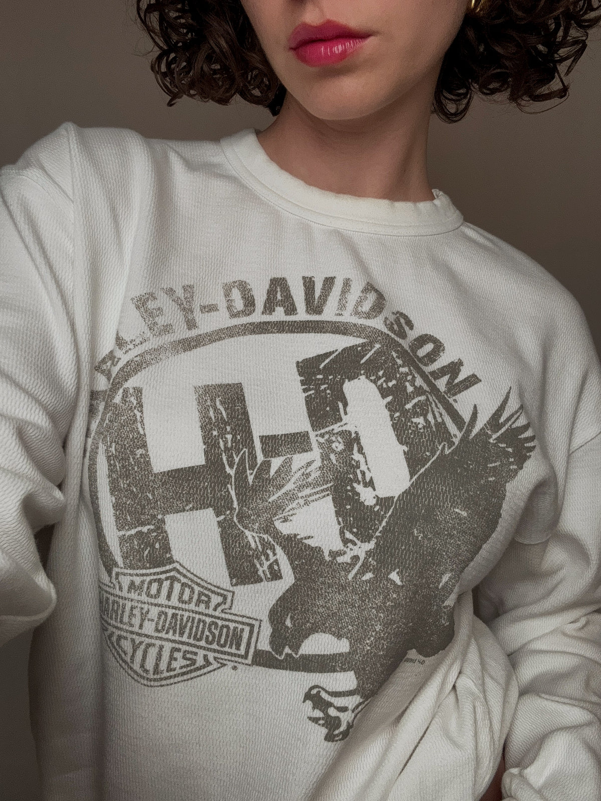 Sweat blanc Harley Davidson L vintage