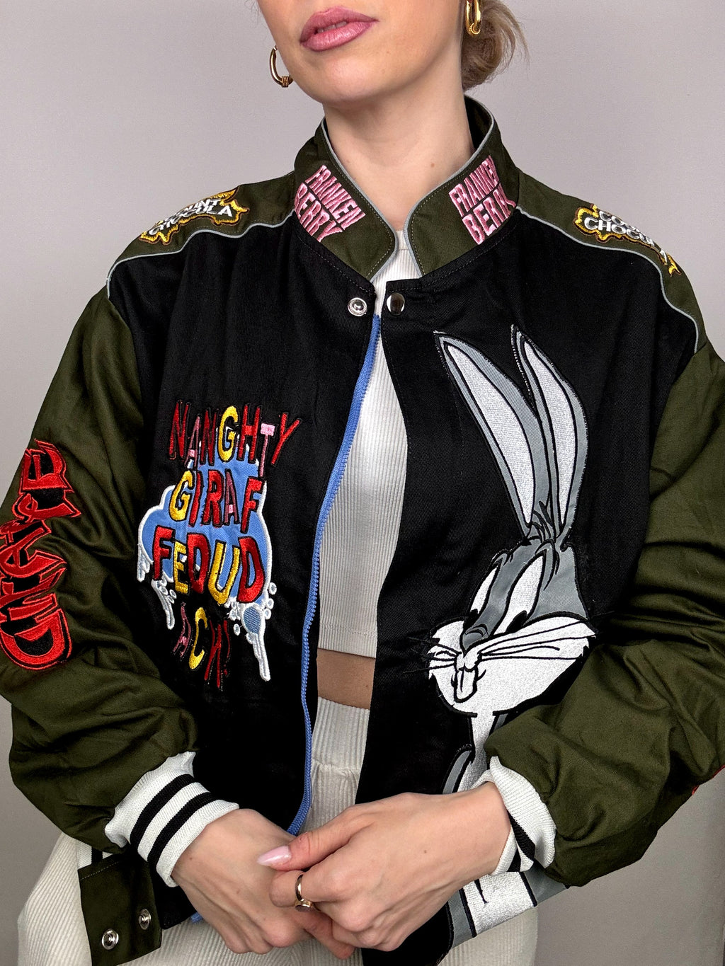 JH DESIGN x WARNERBROS LONEY TUNES L black and khaki collection jacket