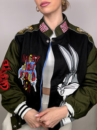 JH DESIGN x WARNERBROS LONEY TUNES L black and khaki collection jacket