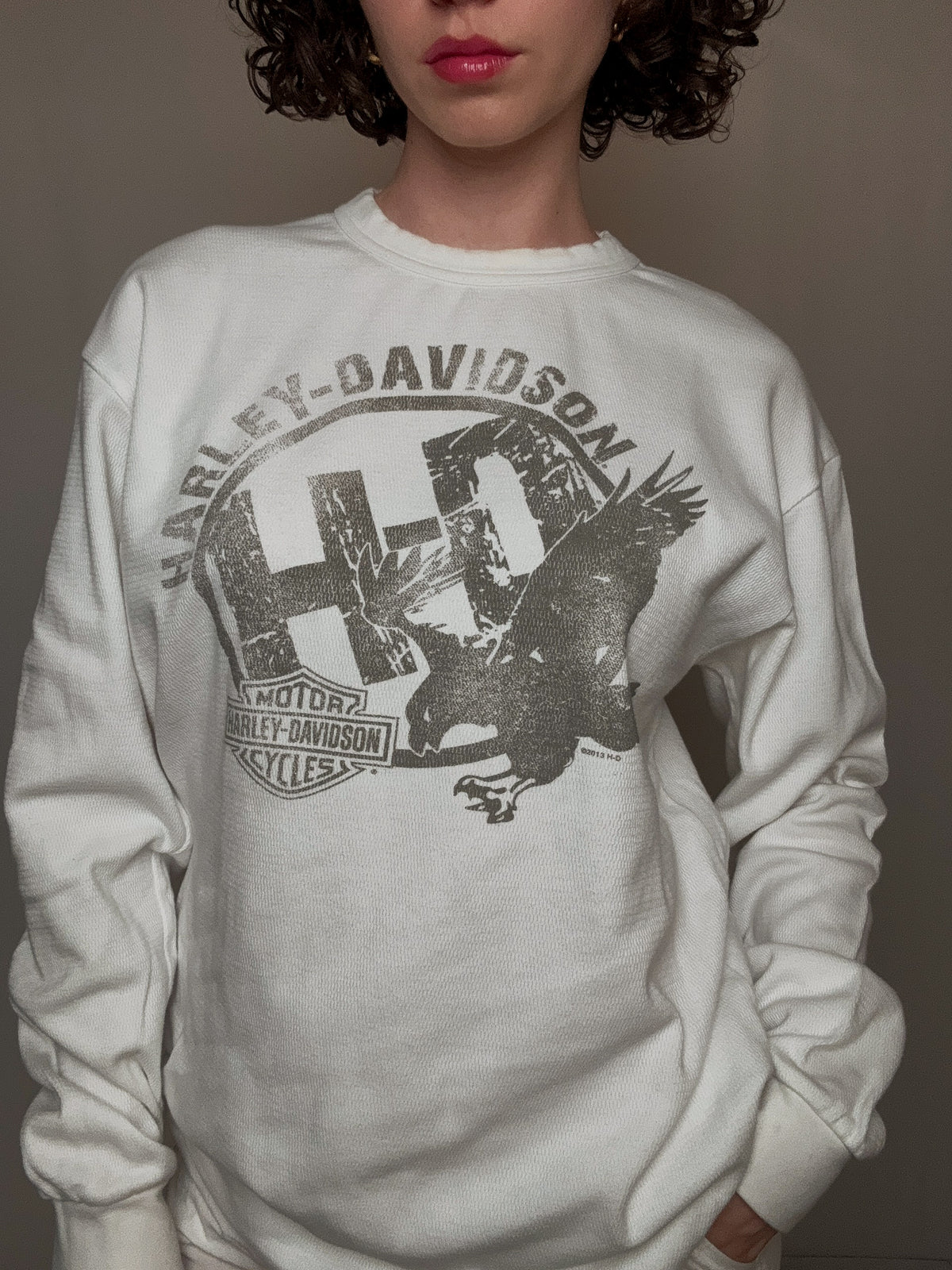 Sweat blanc Harley Davidson L vintage