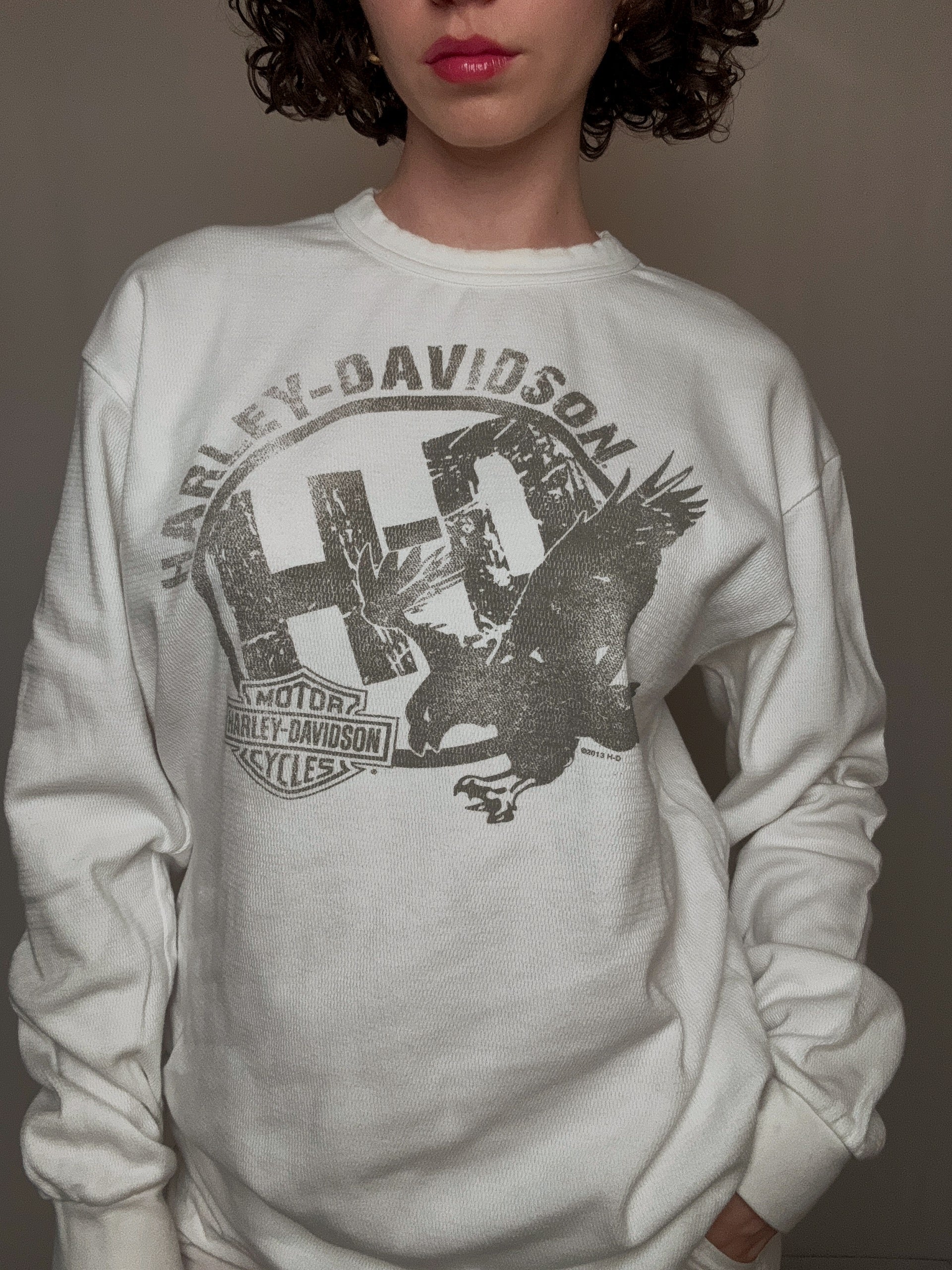 Sweat blanc Harley Davidson L vintage