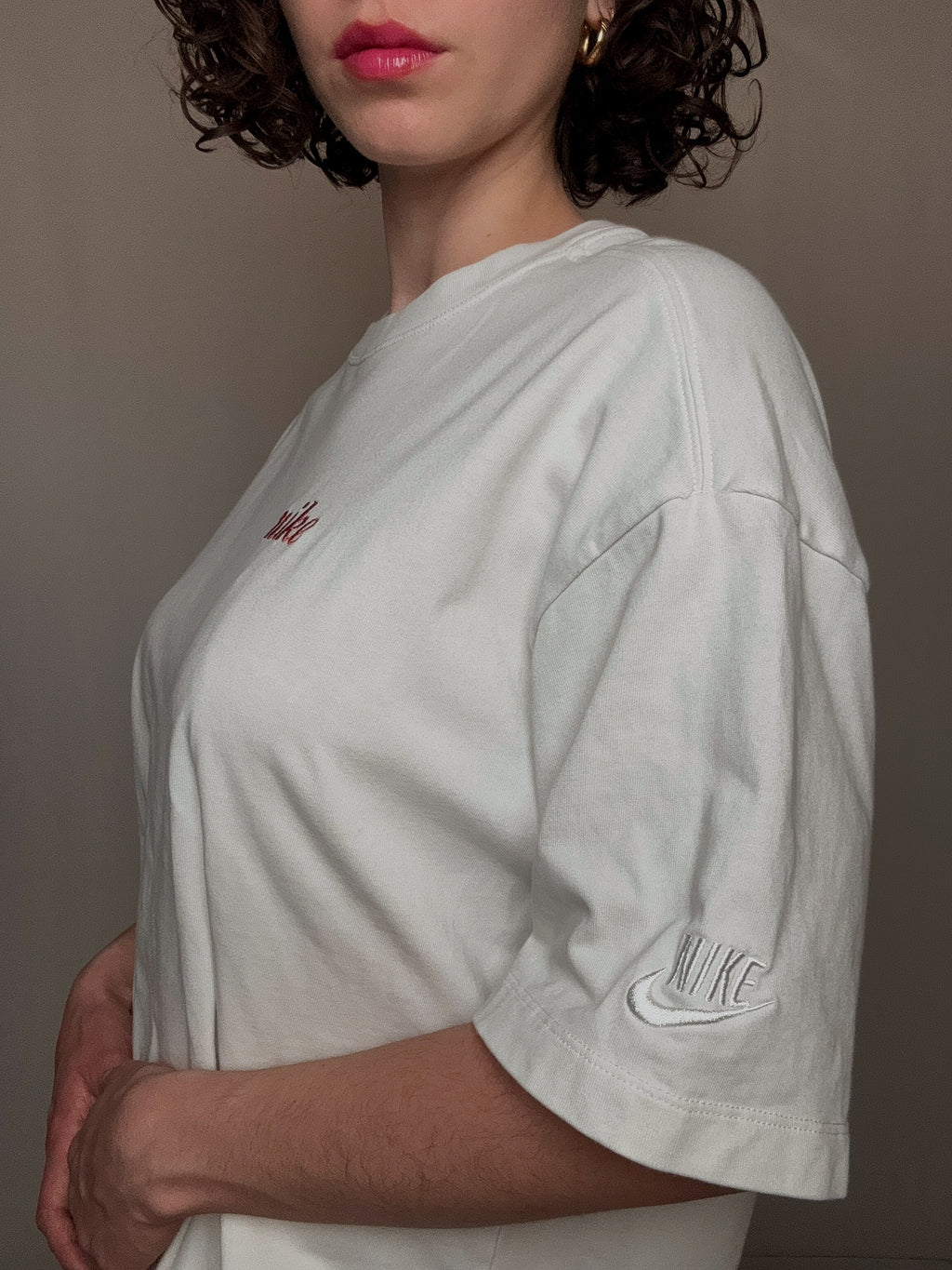 Vintage Nike besticktes weißes T-Shirt L