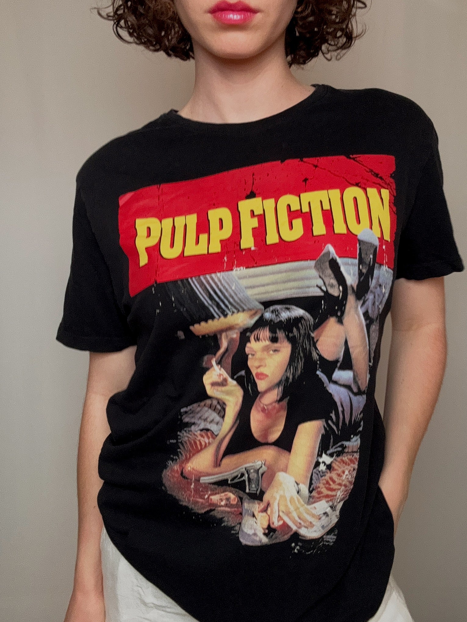 Schwarzes Pulp Fiction L Vintage T-Shirt
