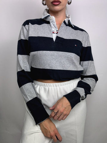 Long sleeve polo shirt with black and white stripes M