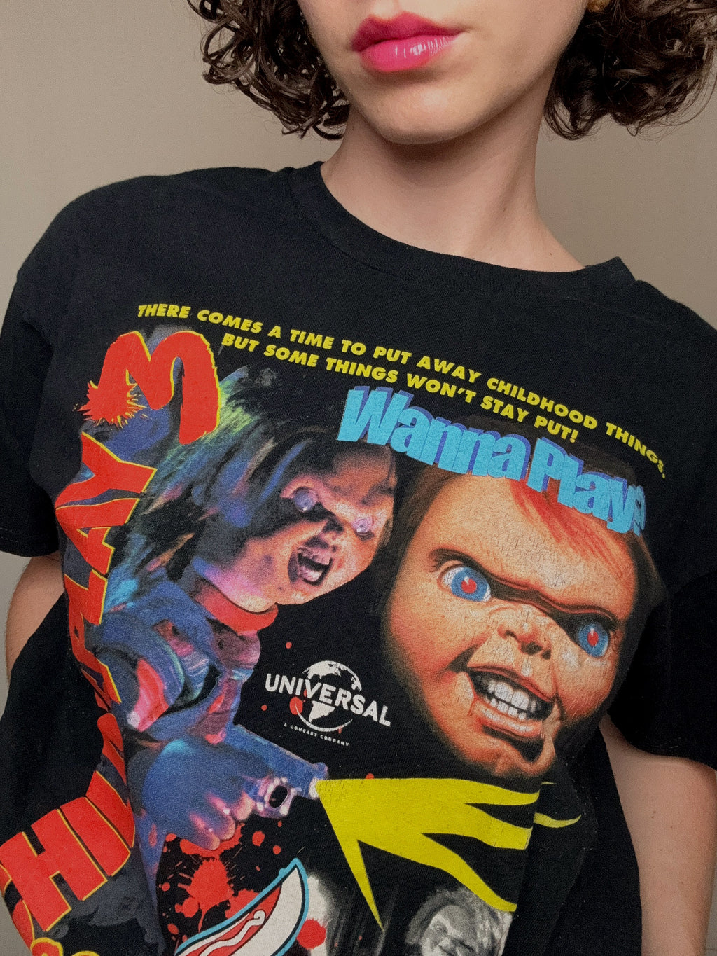 Schwarzes Chucky T-Shirt Größe L Vintage