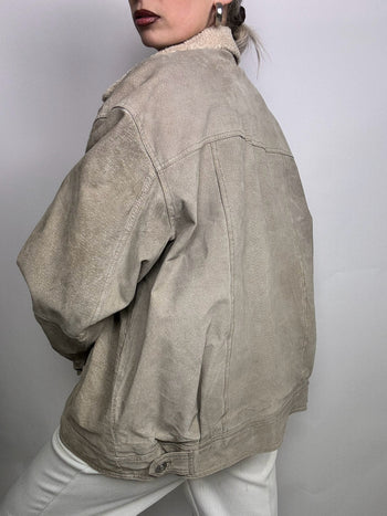 Veste en daim veritable beige doublée Vintage