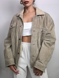 Vintage lined genuine beige suede jacket