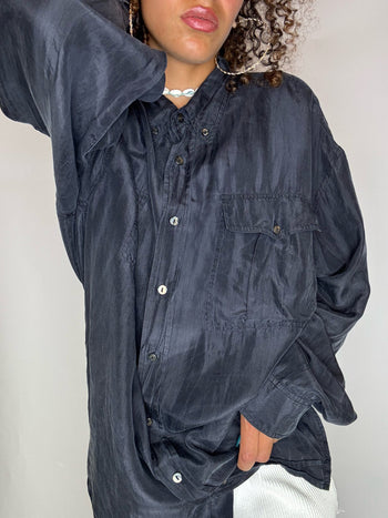 Chemise en soie grise XL vintage