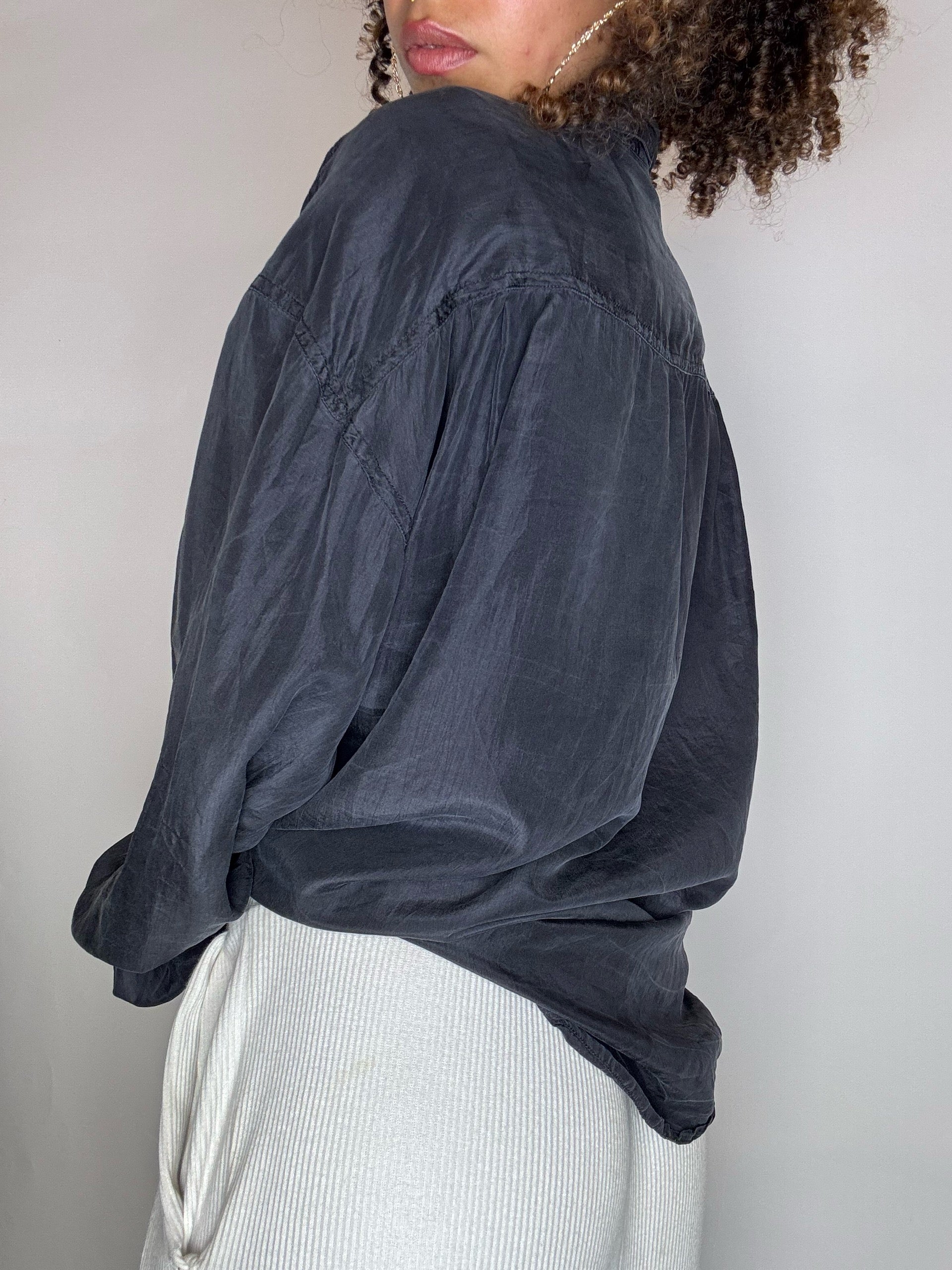 Chemise en soie grise XL vintage