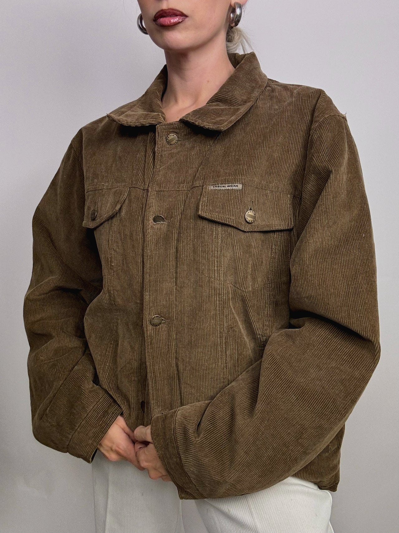 Veste vintage khaki en velours cotelé doublé