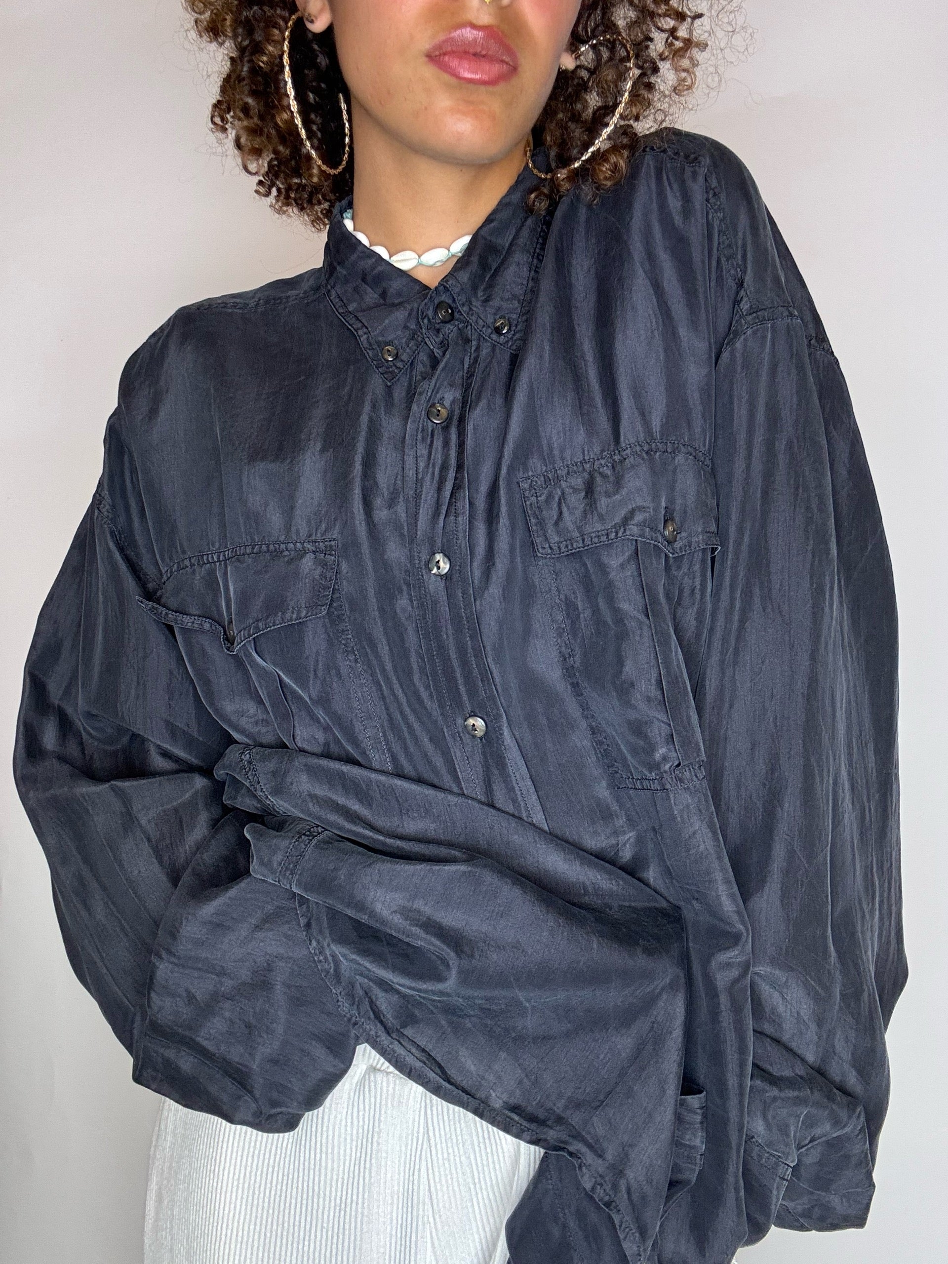 Chemise en soie grise XL vintage