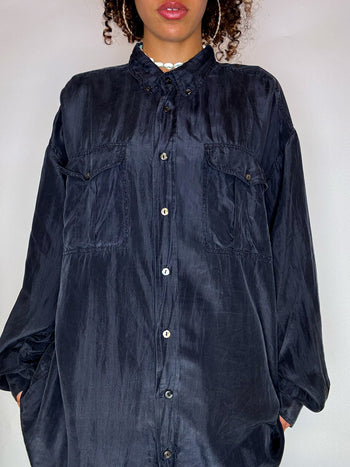 Chemise en soie grise XL vintage