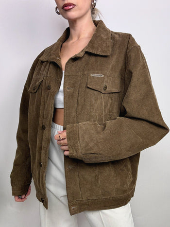 Veste vintage khaki en velours cotelé doublé