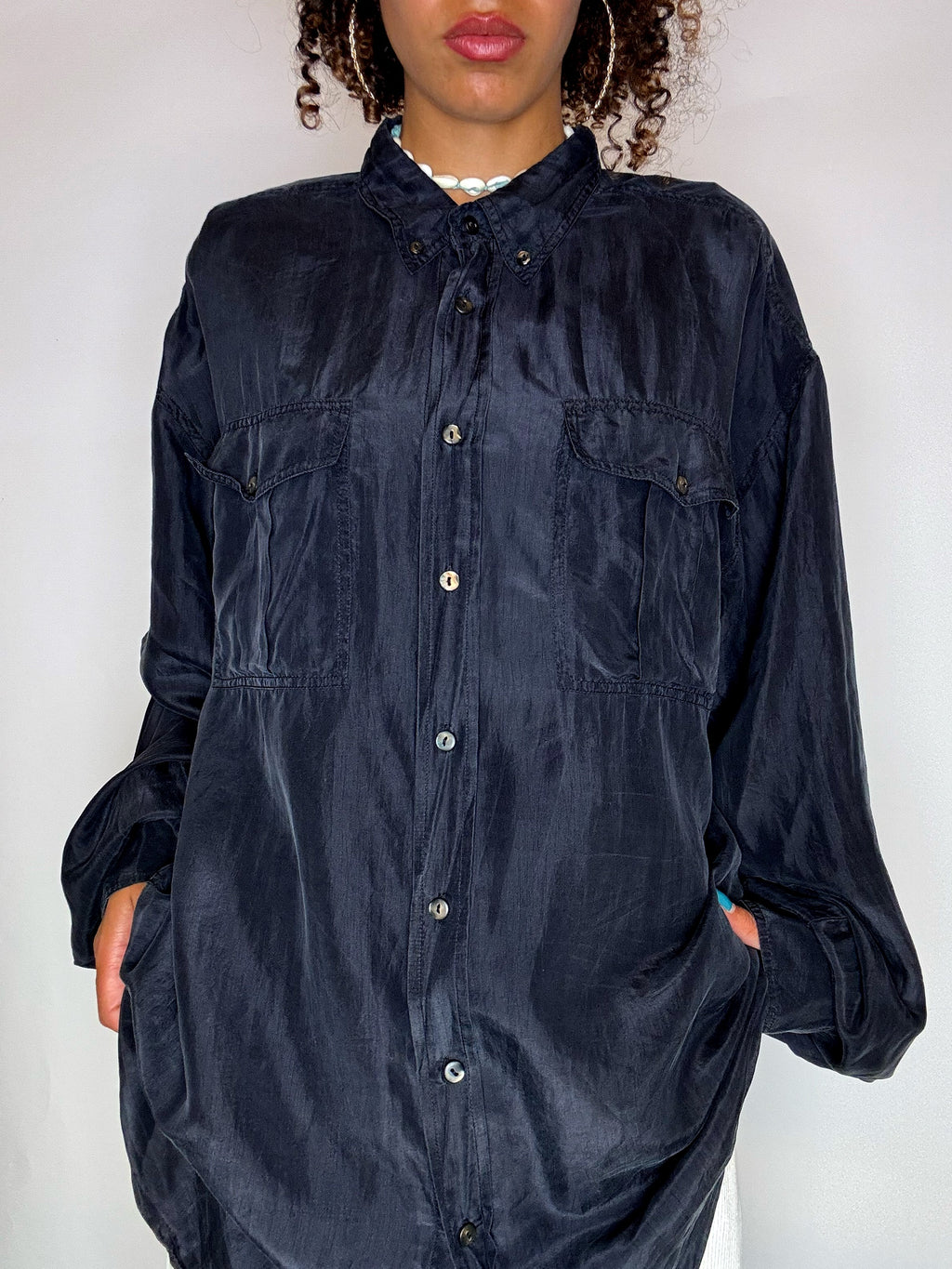 Vintage gray silk shirt XL