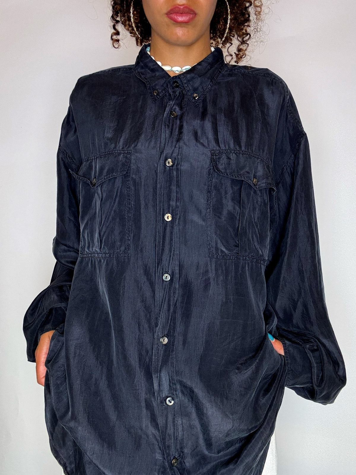 Vintage gray silk shirt XL