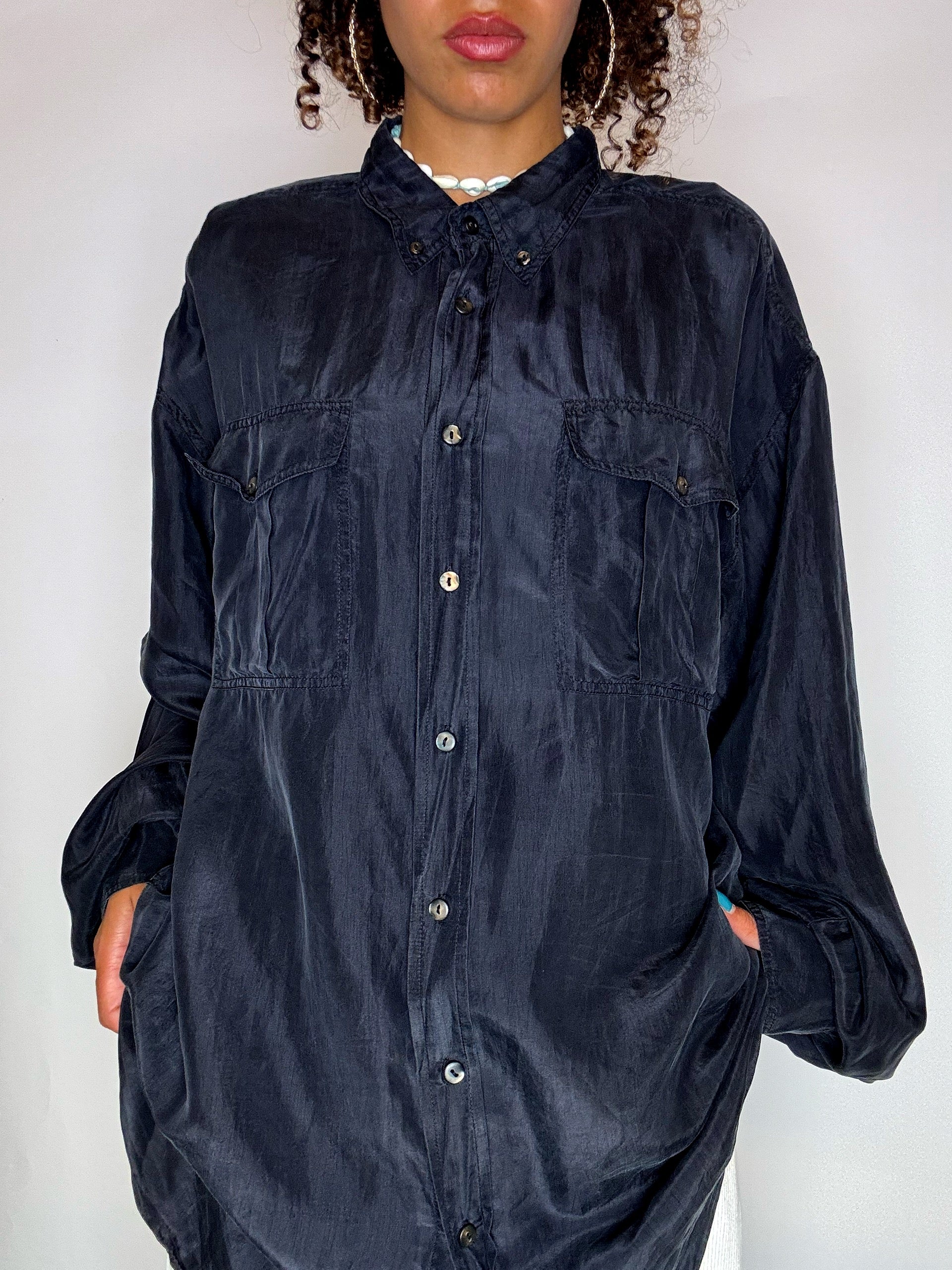 Vintage gray silk shirt XL