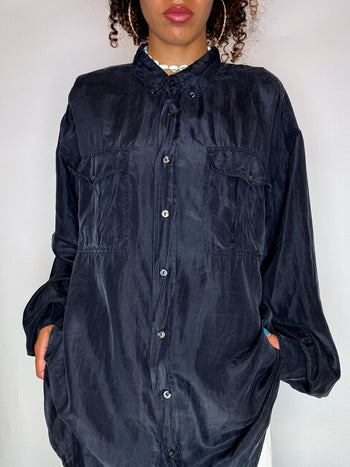 Chemise en soie grise XL vintage