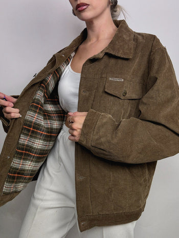 Veste vintage khaki en velours cotelé doublé