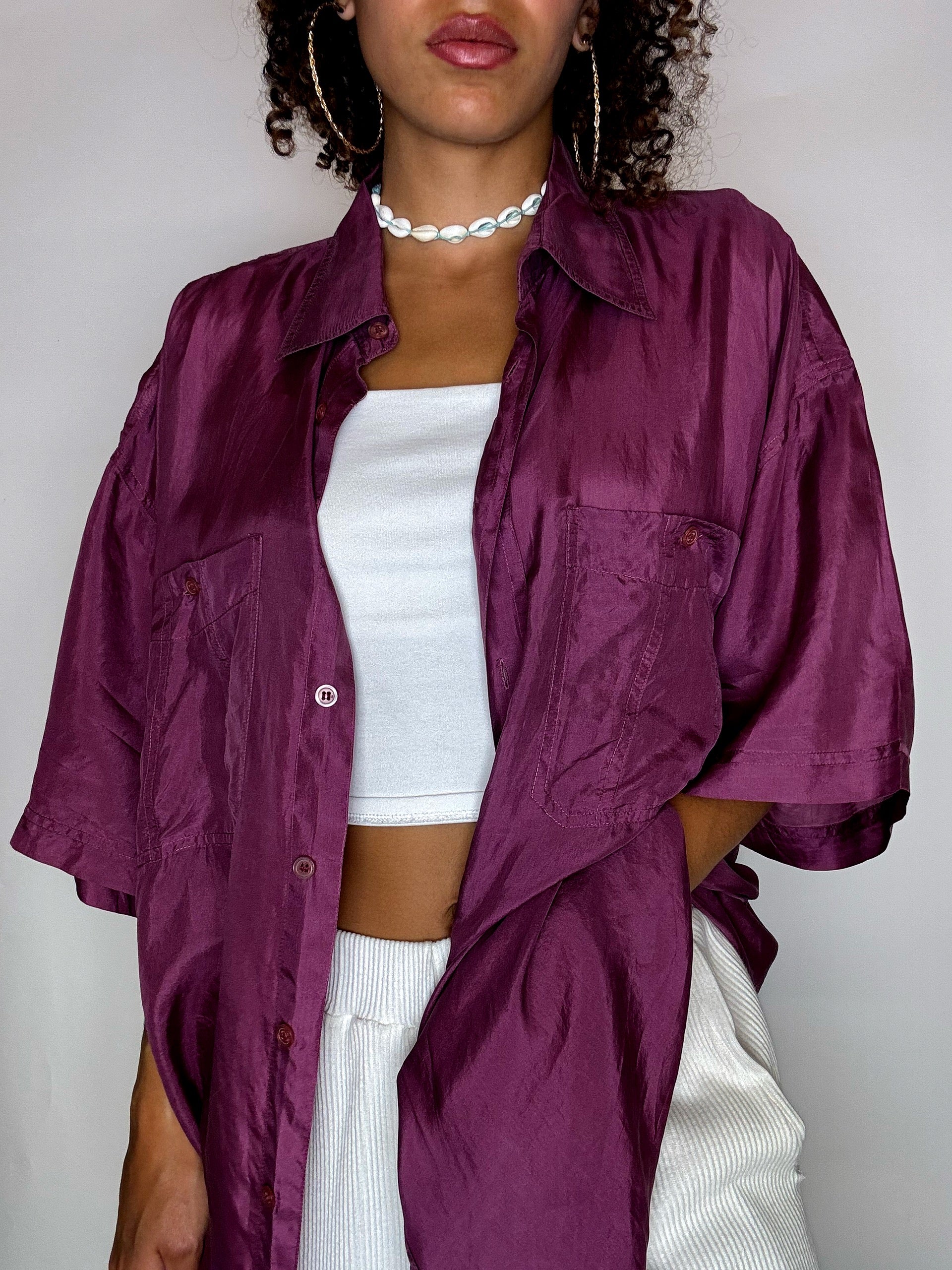 Chemise en soie framboise L vintage