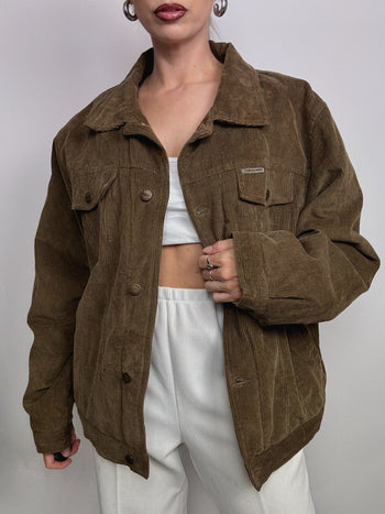 Veste vintage khaki en velours cotelé doublé