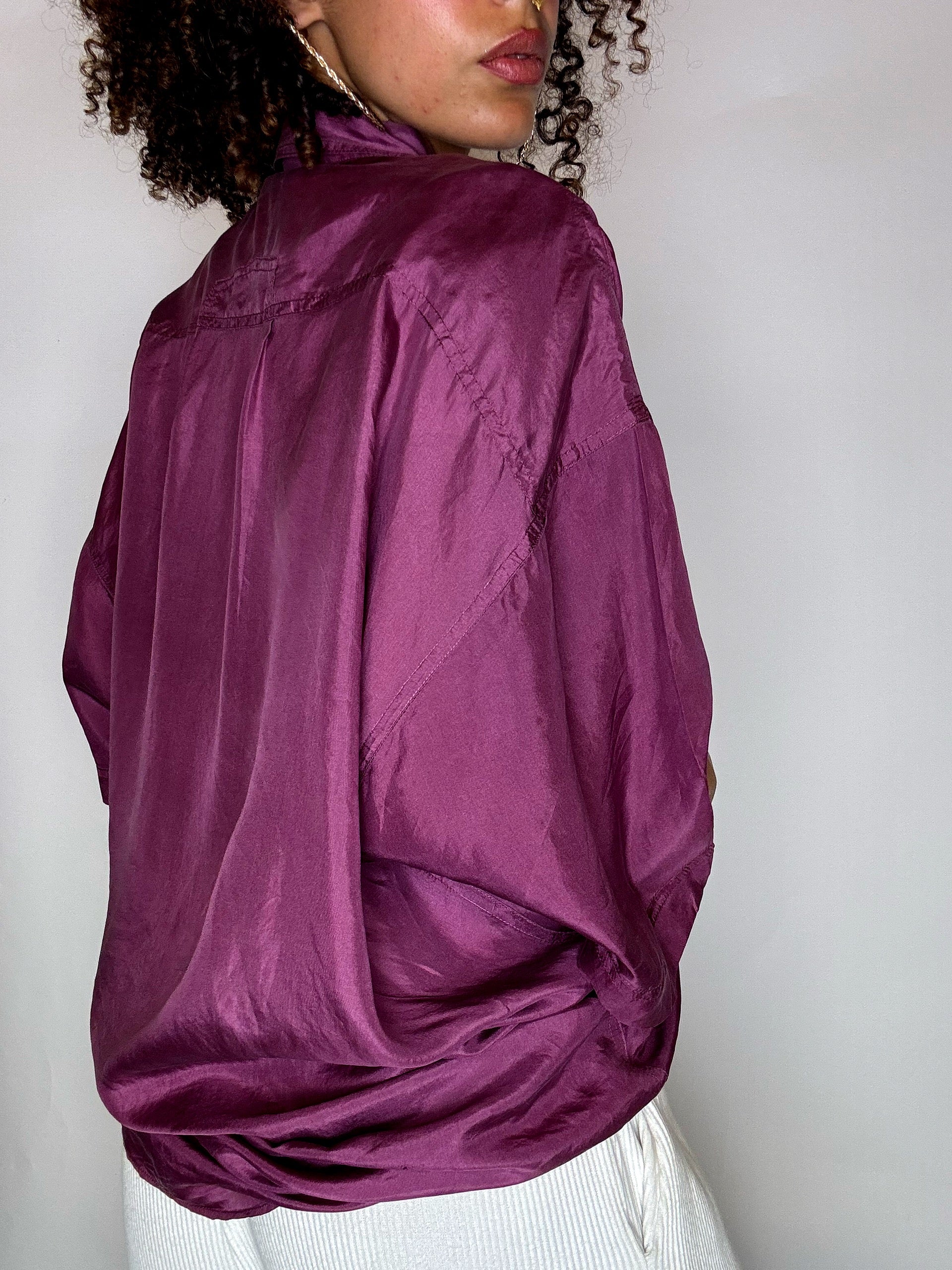 Chemise en soie framboise L vintage