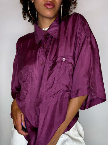 Chemise en soie framboise L vintage