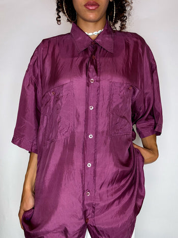 Chemise en soie framboise L vintage