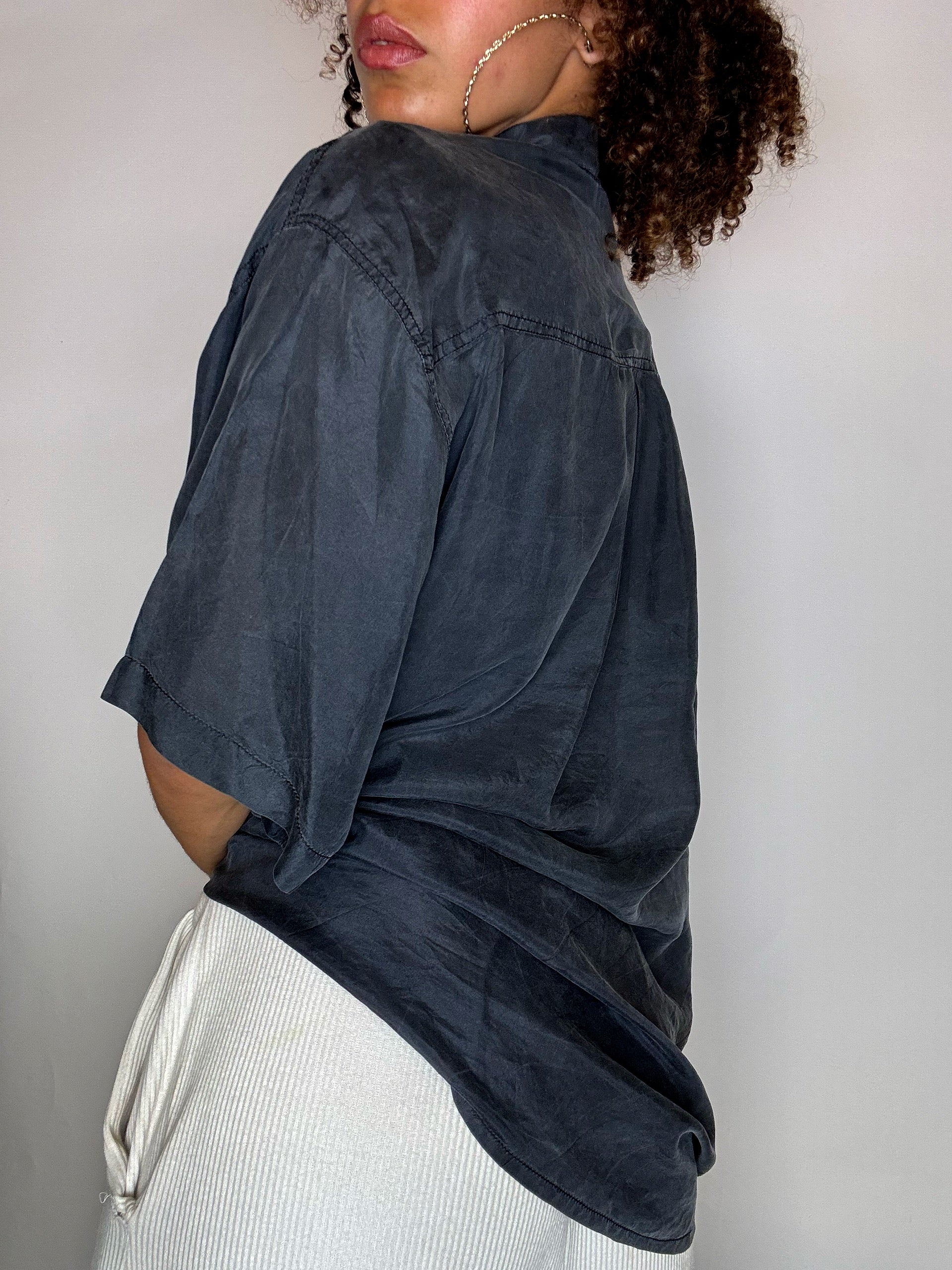 Chemise en soie grise L vintage