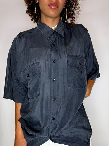 Chemise en soie grise L vintage