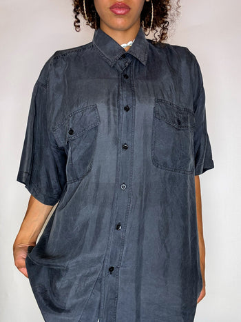Chemise en soie grise L vintage