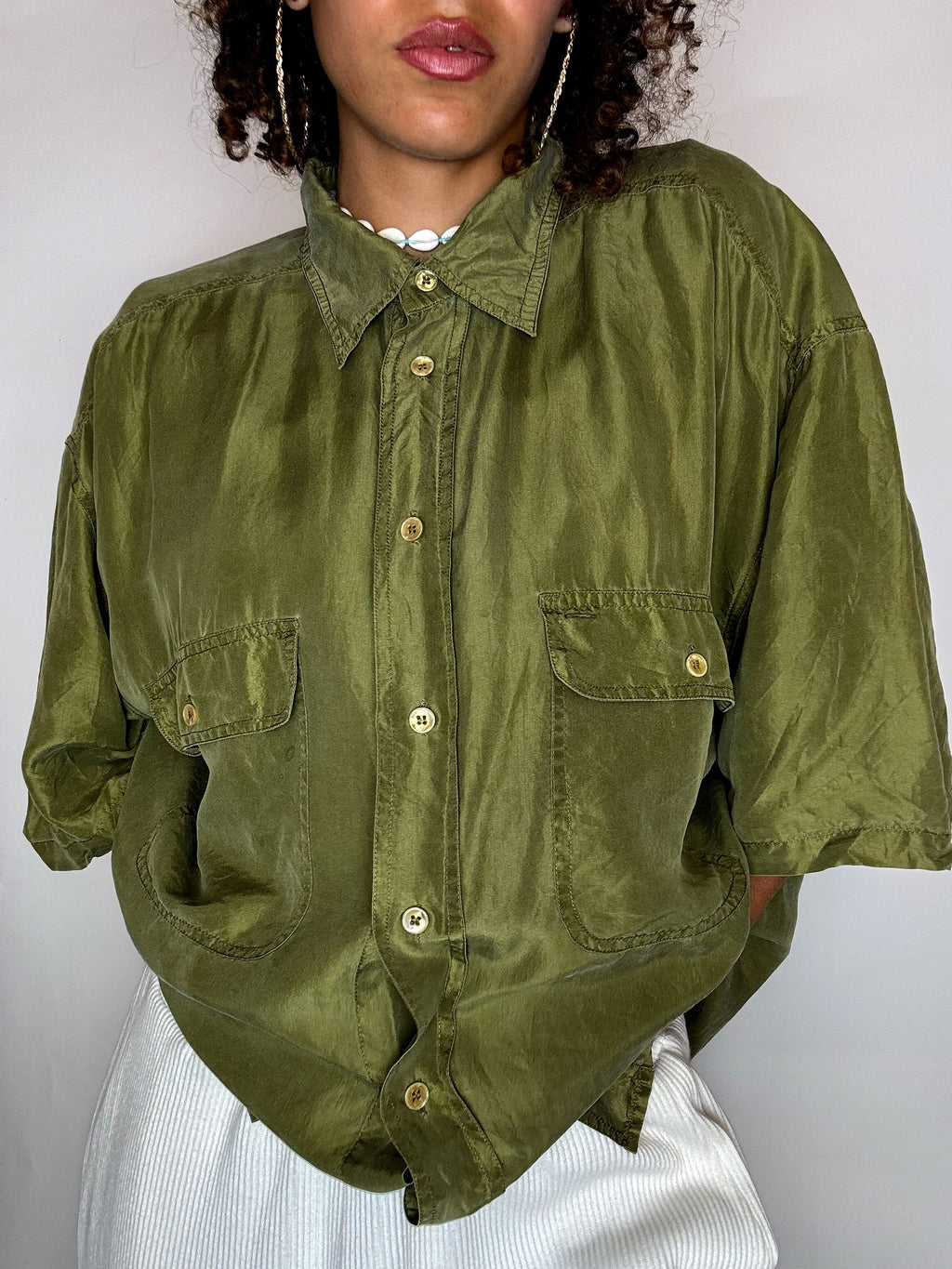 Chemise en soie kaki L vintage