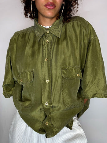Chemise en soie kaki L vintage