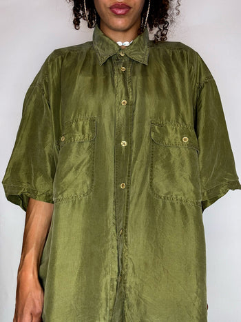 Chemise en soie kaki L vintage