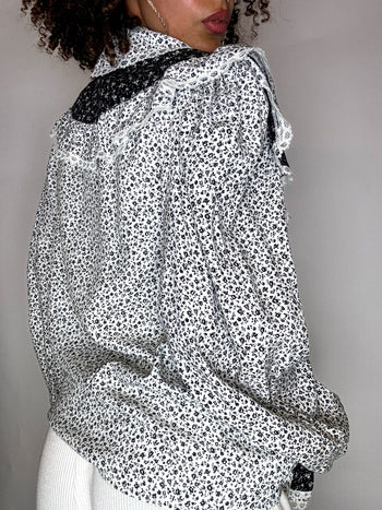 Chemise à volants imprimée M vintage