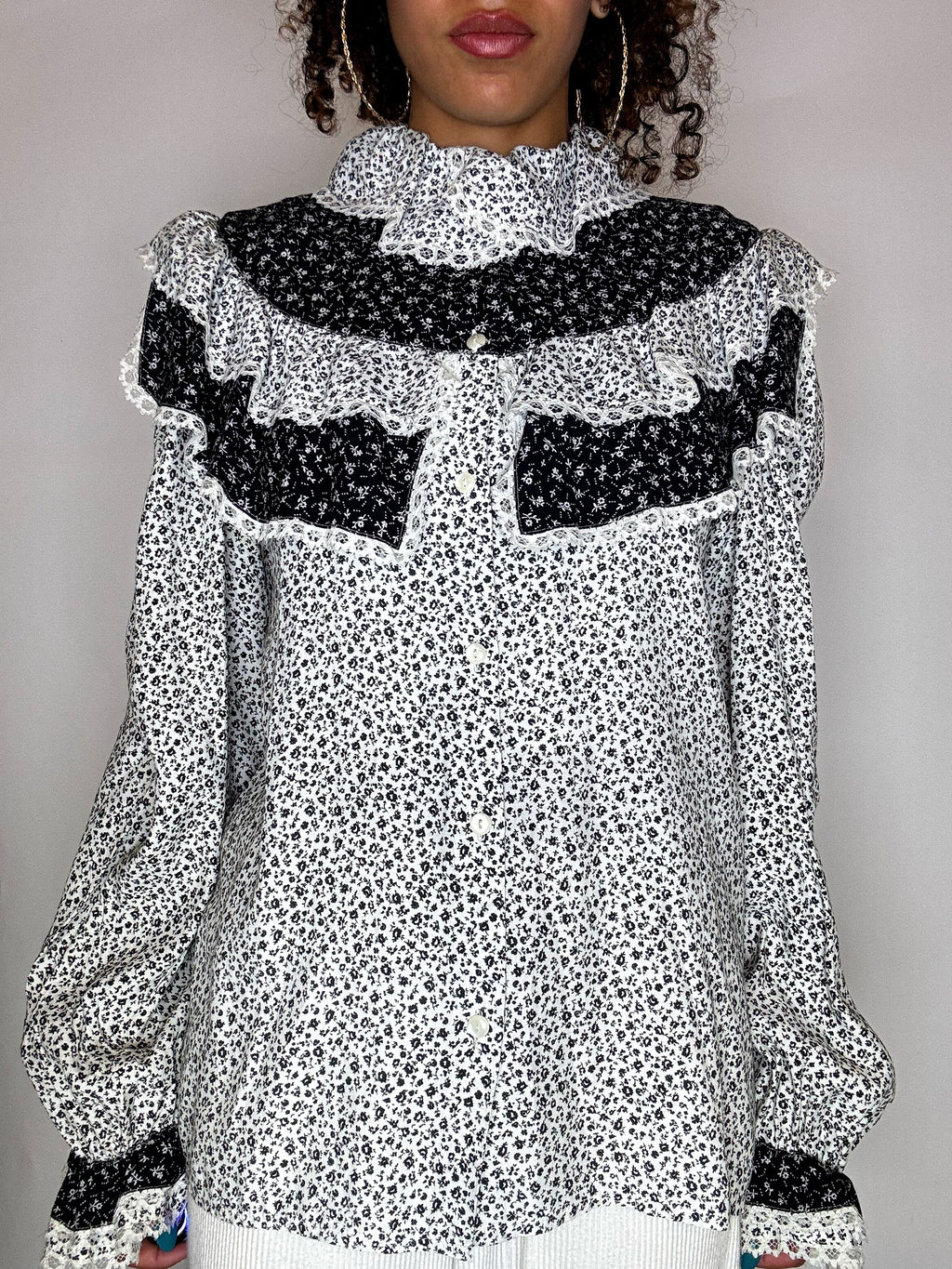 Chemise à volants imprimée M vintage