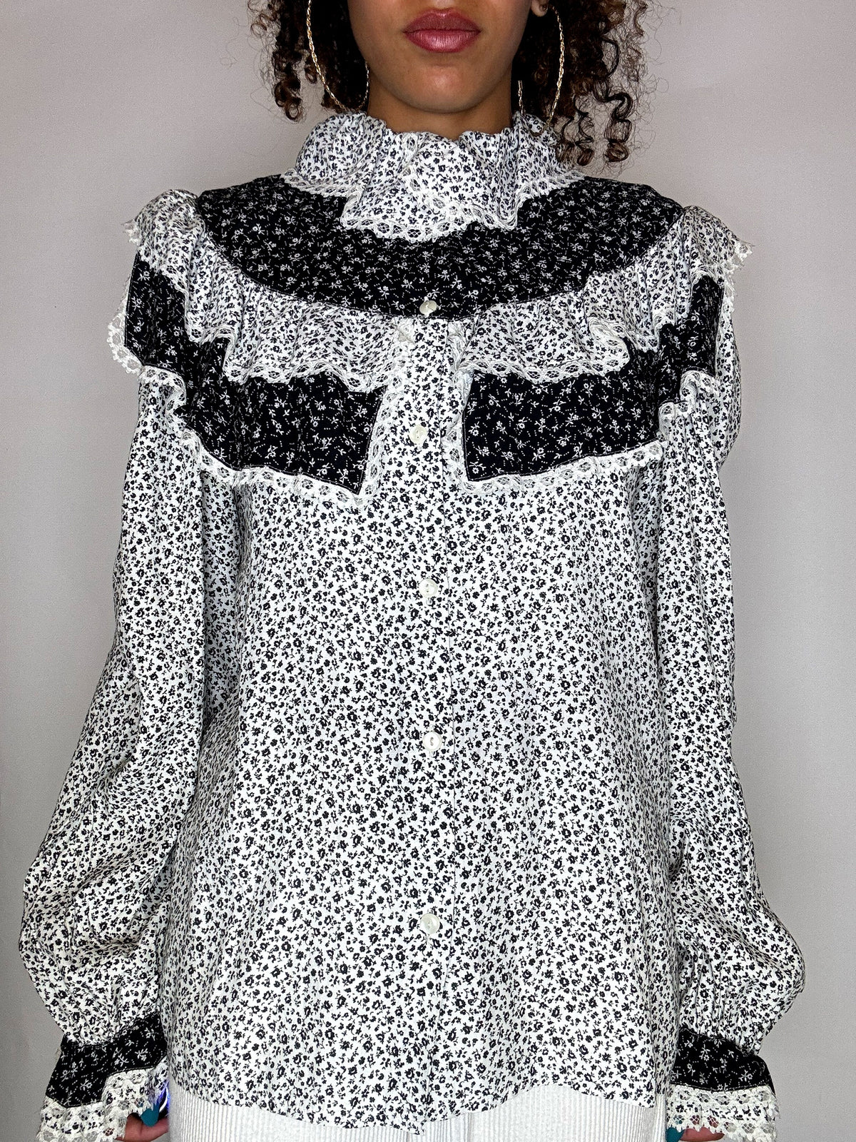 Chemise à volants imprimée M vintage