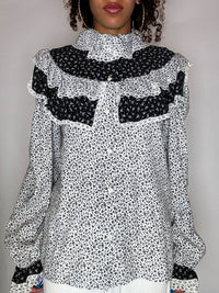 Chemise à volants imprimée M vintage