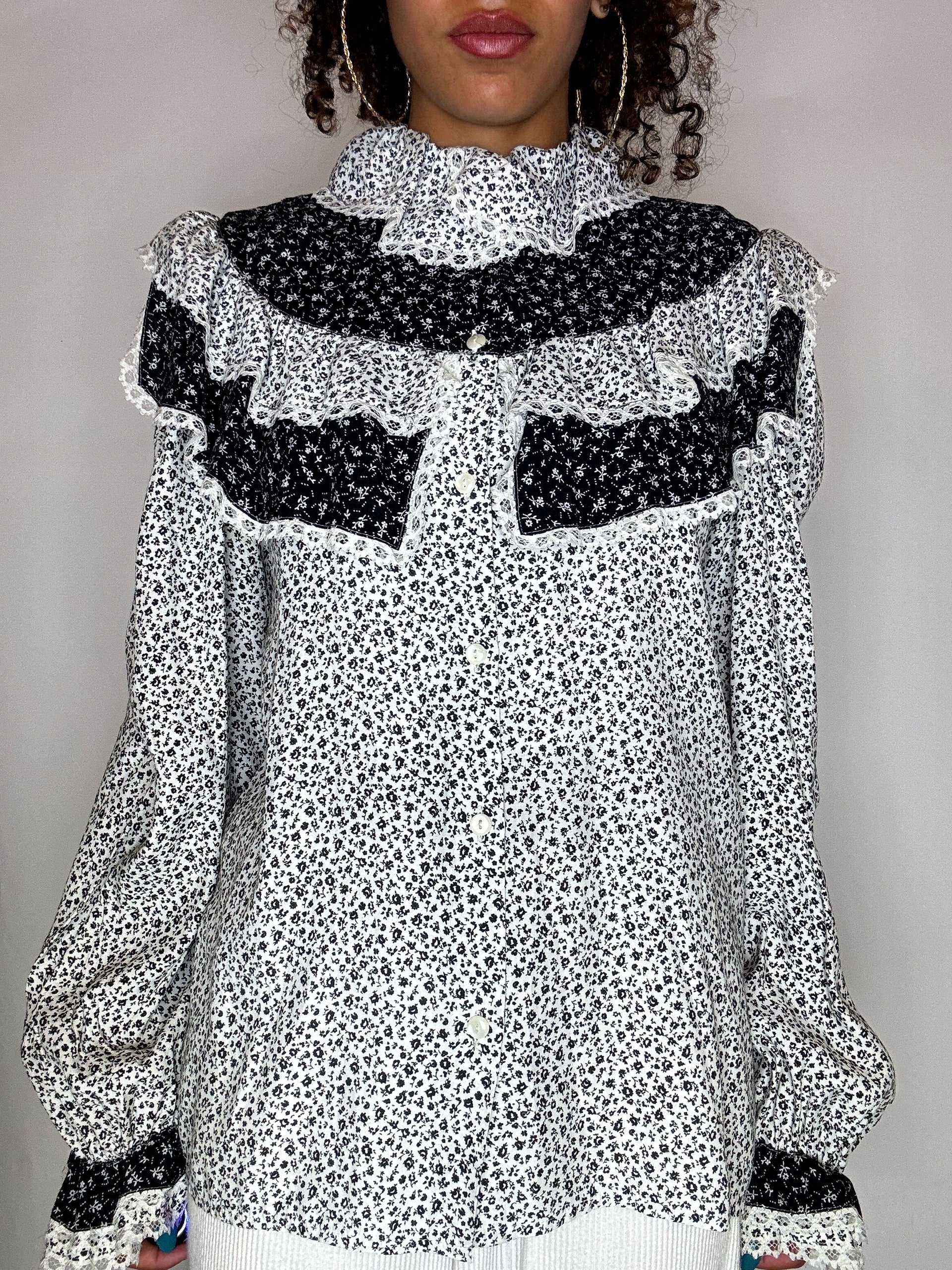 Chemise à volants imprimée M vintage