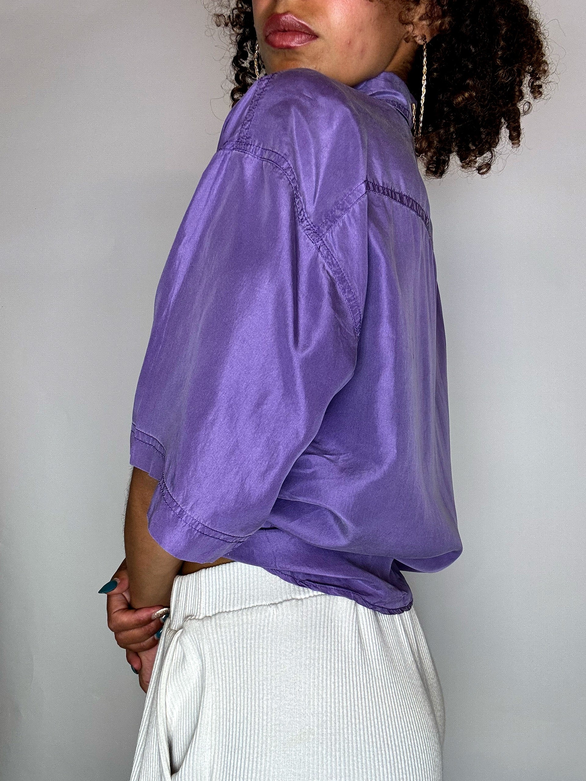 Chemise en soie manche courte violette S/M vintage