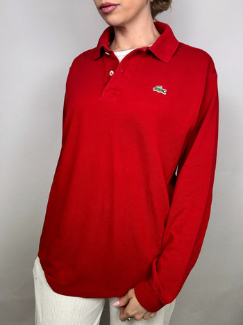 Polo manches longues rouge LACOSTE M Vintage