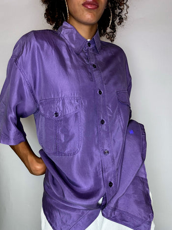 Chemise en soie manche courte violette S/M vintage