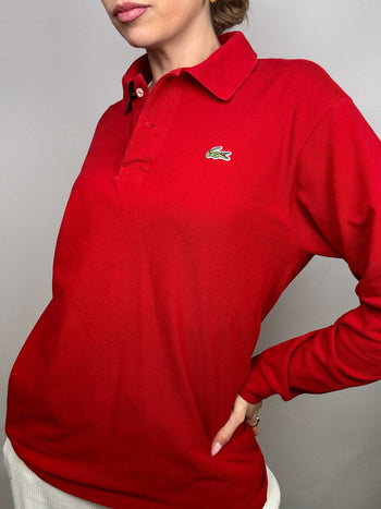 Polo manches longues rouge LACOSTE M Vintage