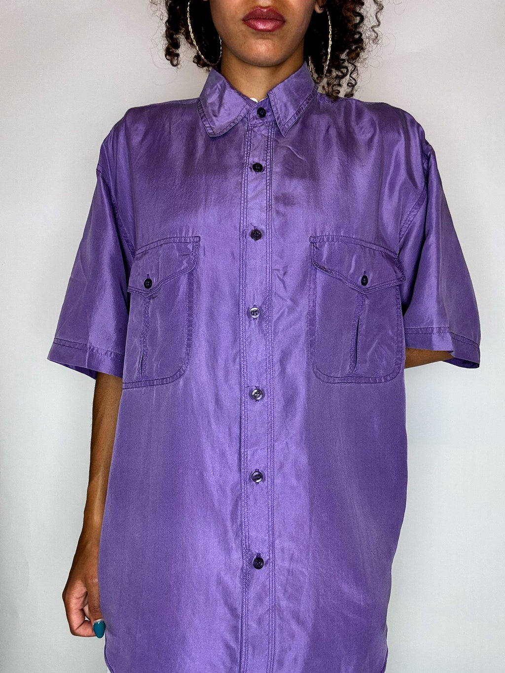Chemise en soie manche courte violette S/M vintage